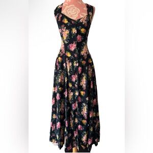 Vintage kar.a.van Floral Y2K Sz M Midi Button Up Milkmaid Full Skirt Sun Dress